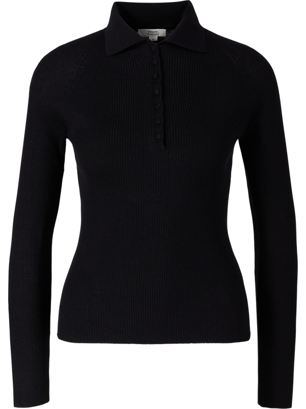 Ribbed wool-silk jumper with a polo neck black