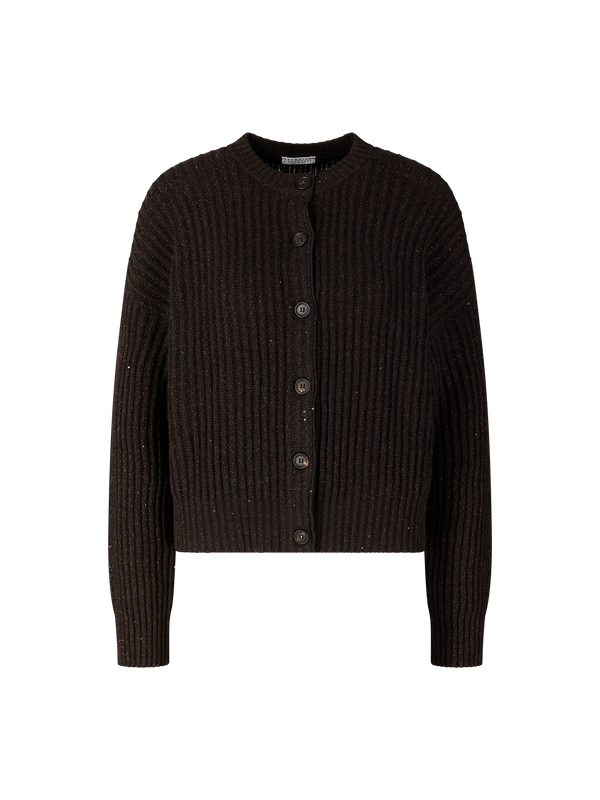 Cashmere-Wollstrickjacke mit Pailletten Dunkelbraun