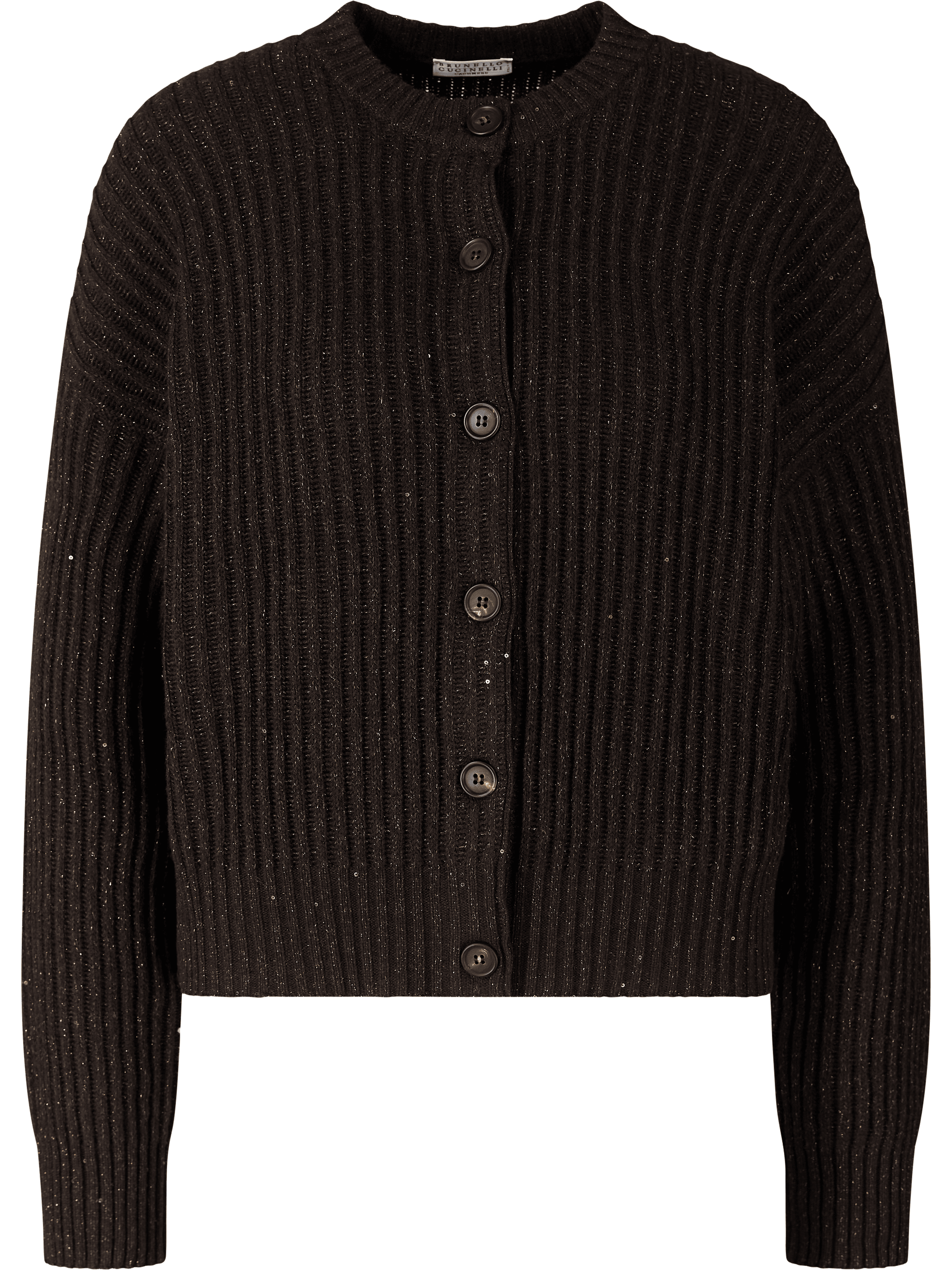 Cashmere-Wollstrickjacke mit Pailletten Dunkelbraun