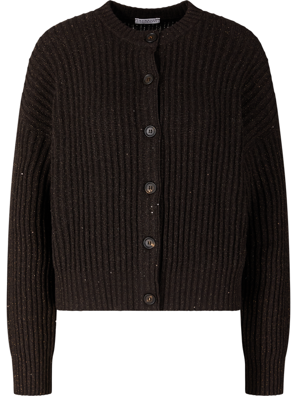 Cashmere-Wollstrickjacke mit Pailletten Dunkelbraun