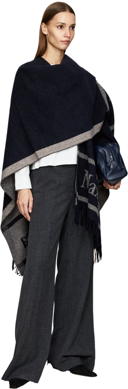 Wollponcho 'Hilde' mit Logo Dunkelblau/Grau