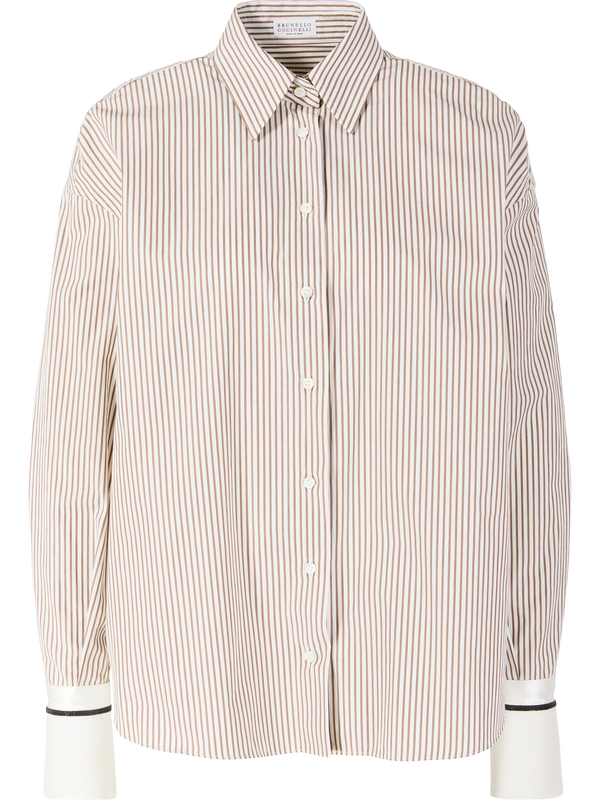 Shirt with silk crêpe cuffs cream