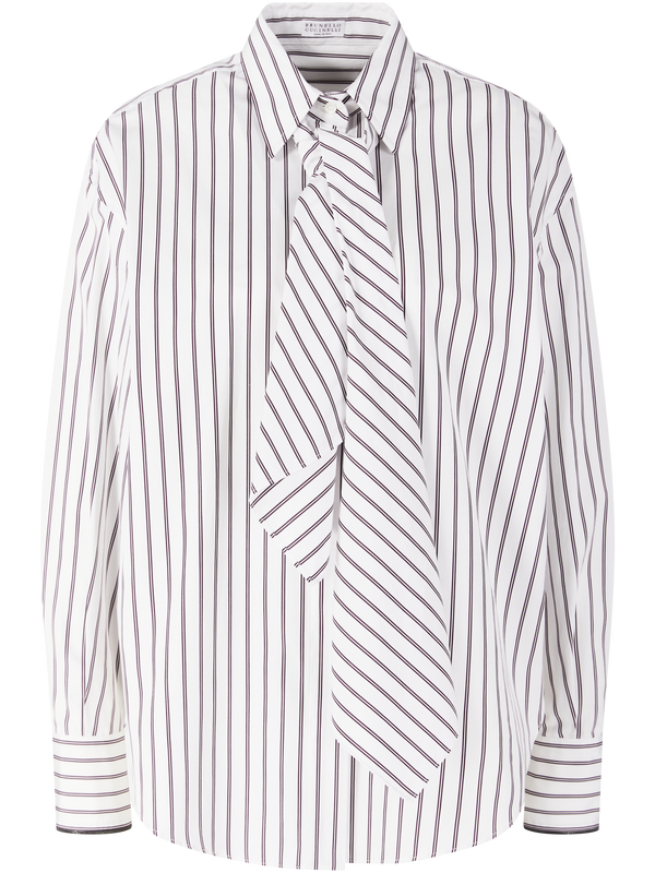 Striped shirt with a tie – white