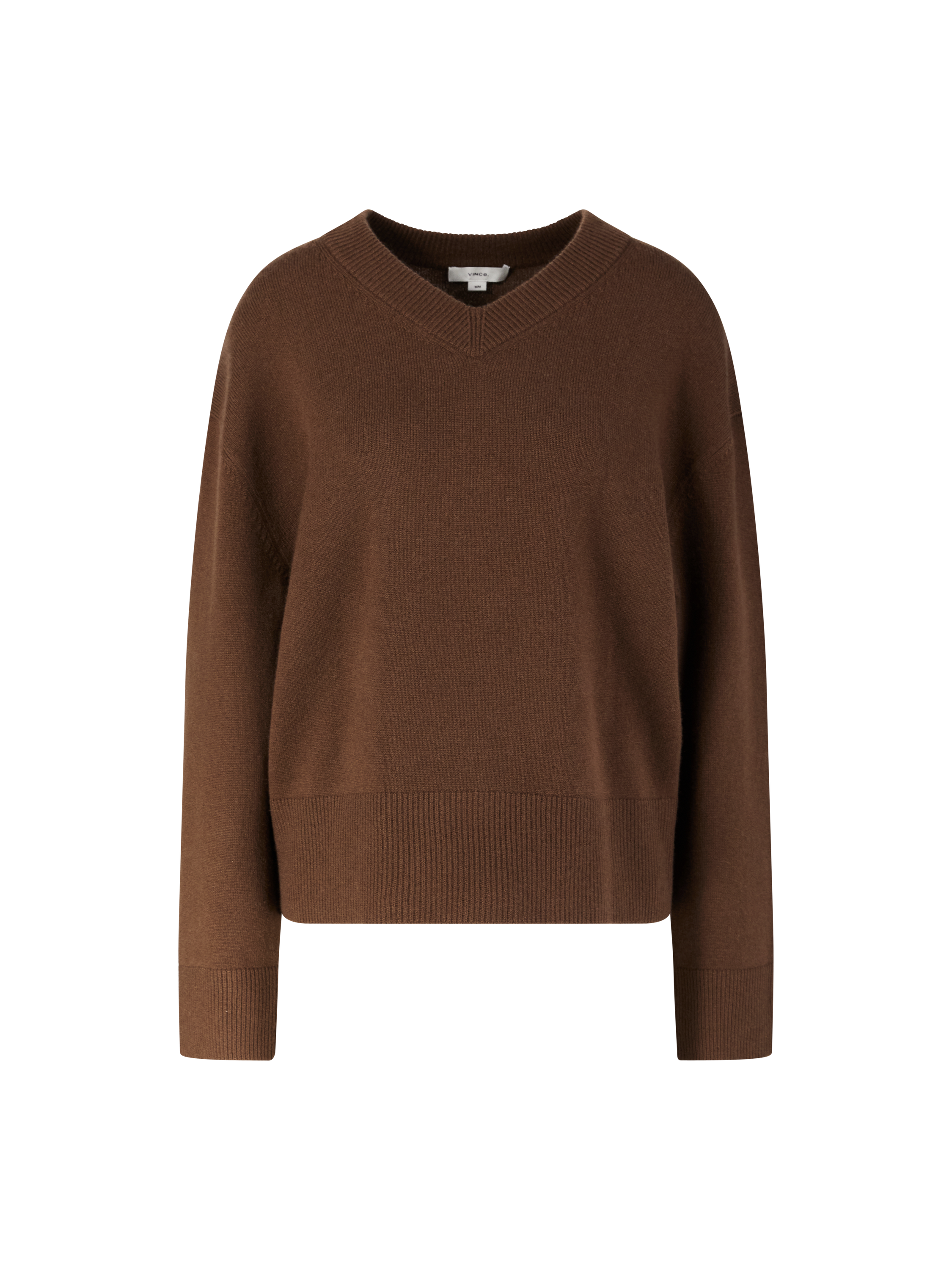 Woll-Cashmere-Pullover mit V-Ausschnitt Dunkelbraun