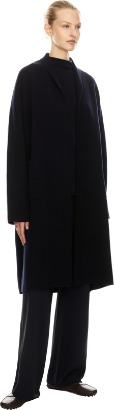 Langer Woll-Cashmere-Strickmantel Marineblau