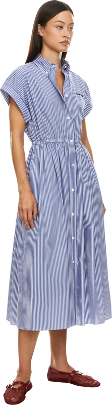 Striped blouse dress with embroidered logo blue/white