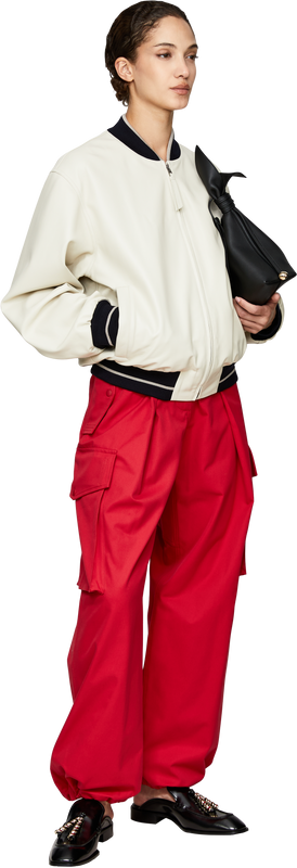 Cotton-silk cargo trousers with pleats red