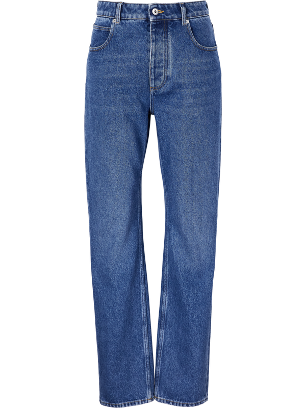 Tapered-Fit Jeans mit Ledertasche Mittelblau