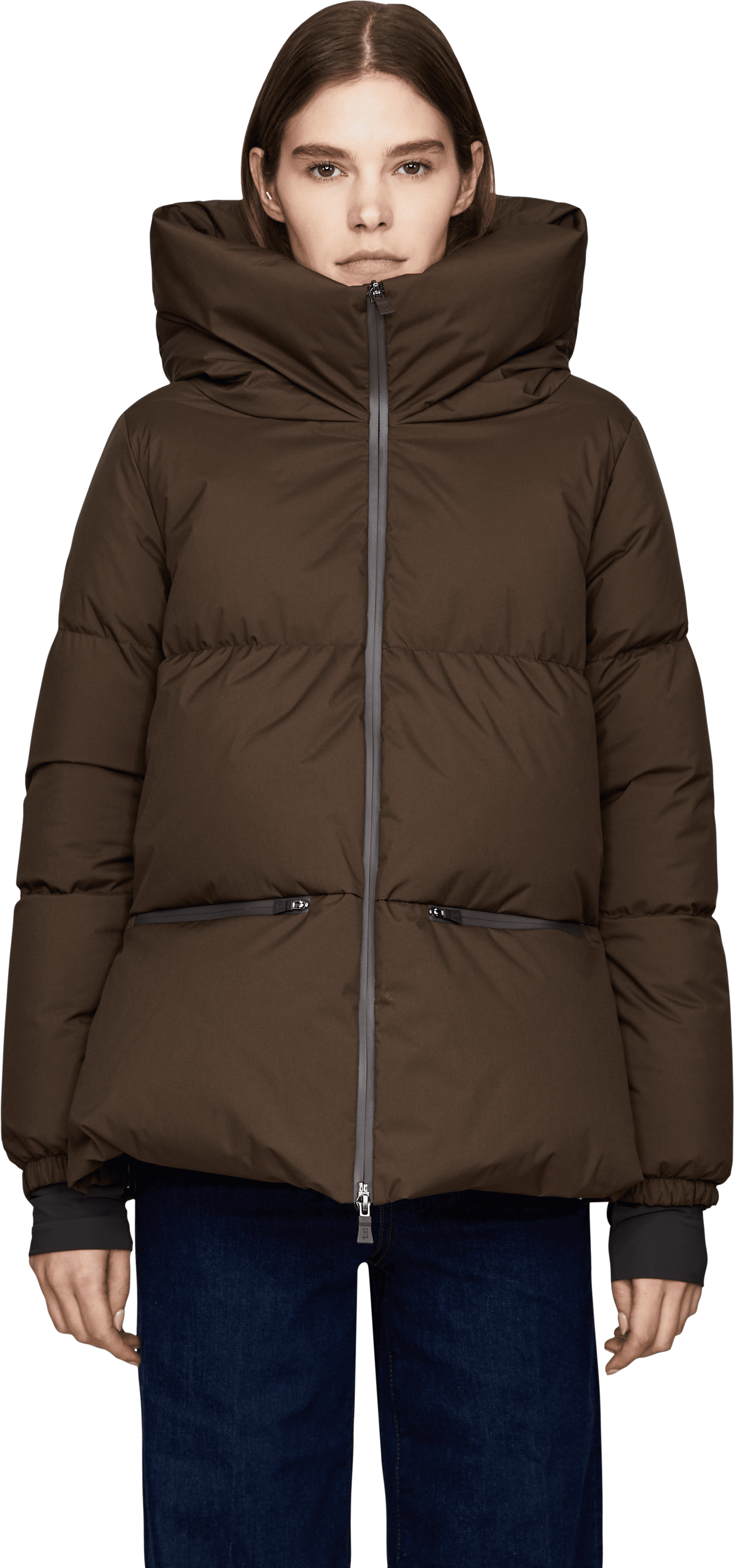 Herno Daunenjacke 'Laminar A Shape' Braun, Frontansicht – UNGER.DE