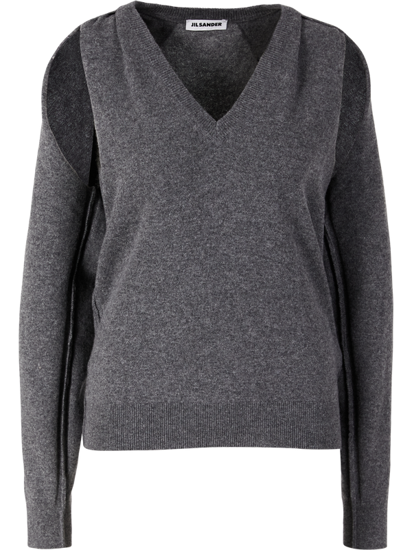Mottled cashmere jumper with off-the-shoulder neckline grey