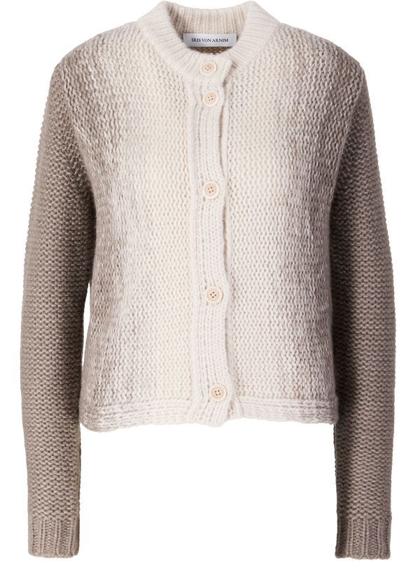 'Jubilea Degradé' cashmere and silk cardigan, Alabaster/Taupe
