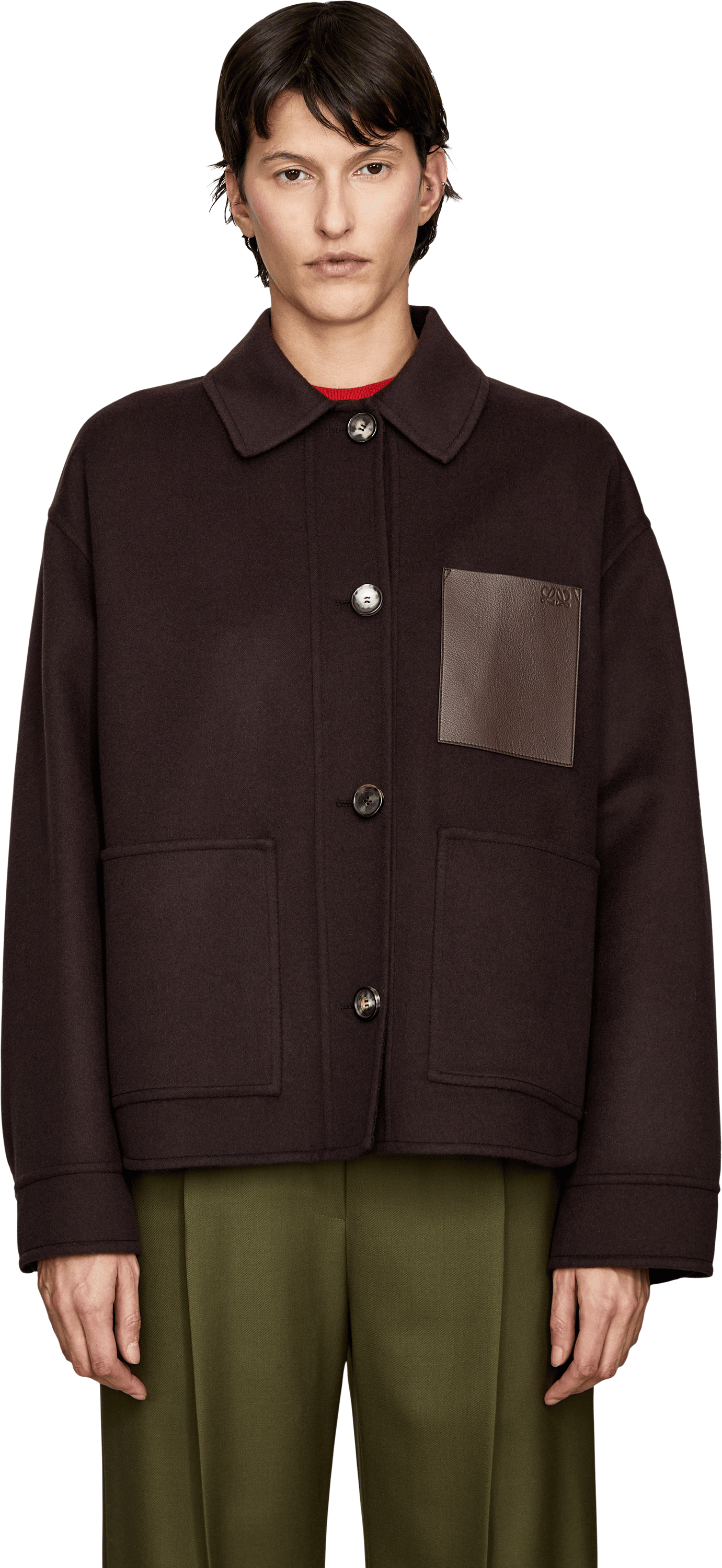 LOEWE Workwear-Jacke aus Wolle und Cashmere Dunkelbraun, Frontansicht – UNGER.DE