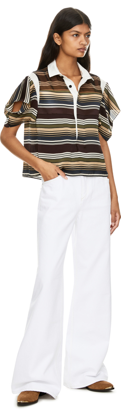 Gestreifte Bluse aus Organza und Satin Braun