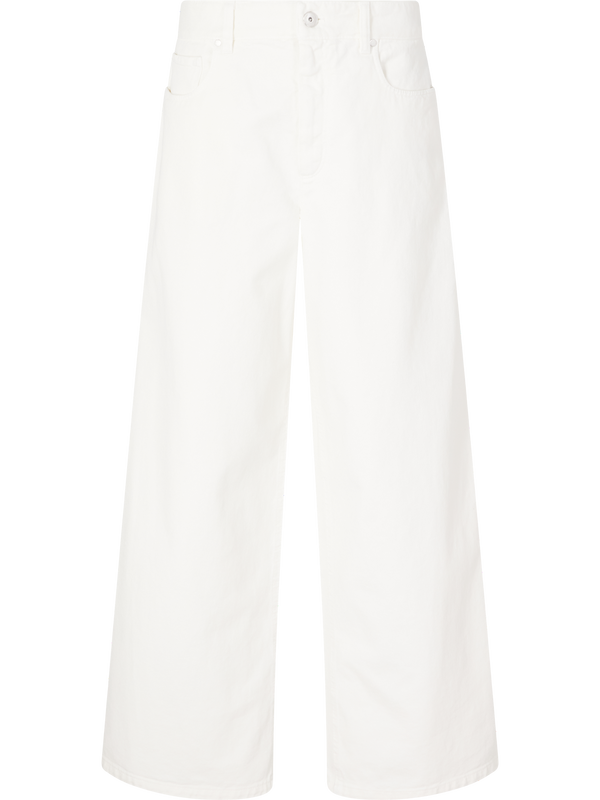 Wide-leg jeans with Monili pearls cream