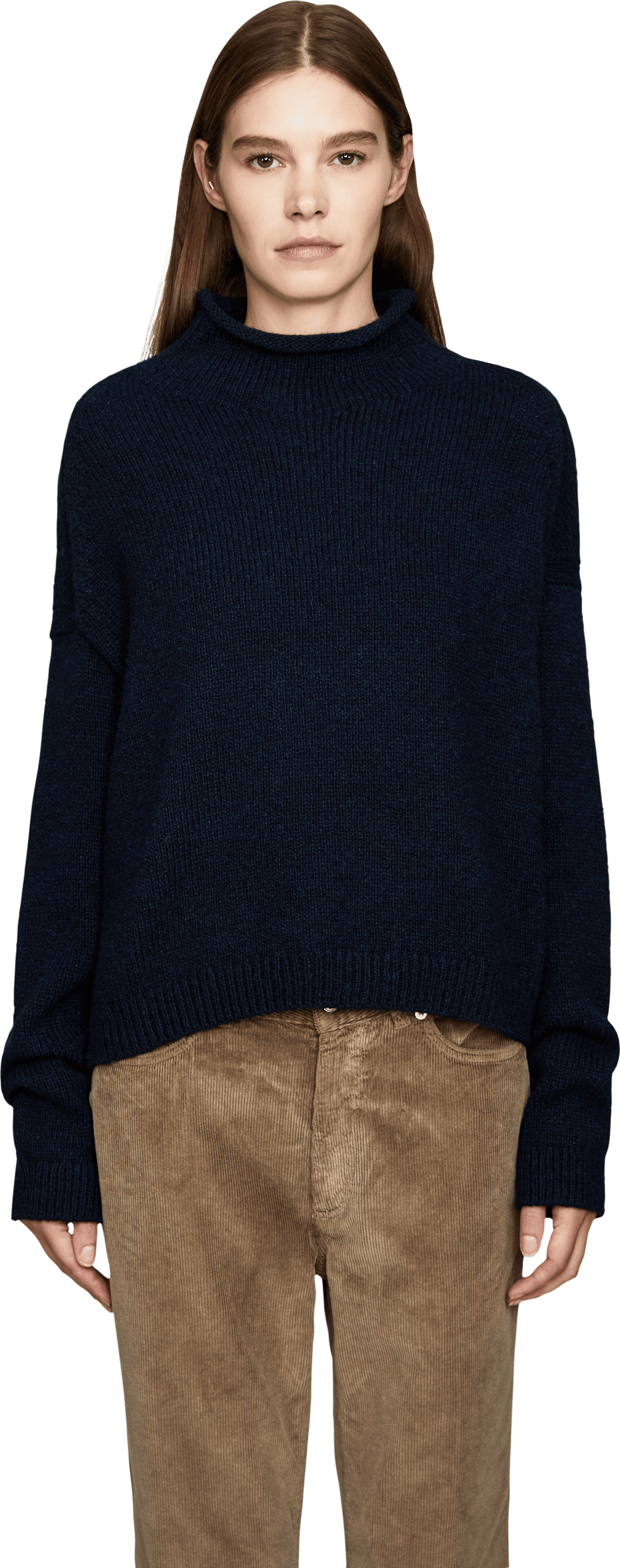 Khaite Cashmere-Pullover 'Marke' mit Stehkragen Marineblau, Frontansicht – UNGER.DE