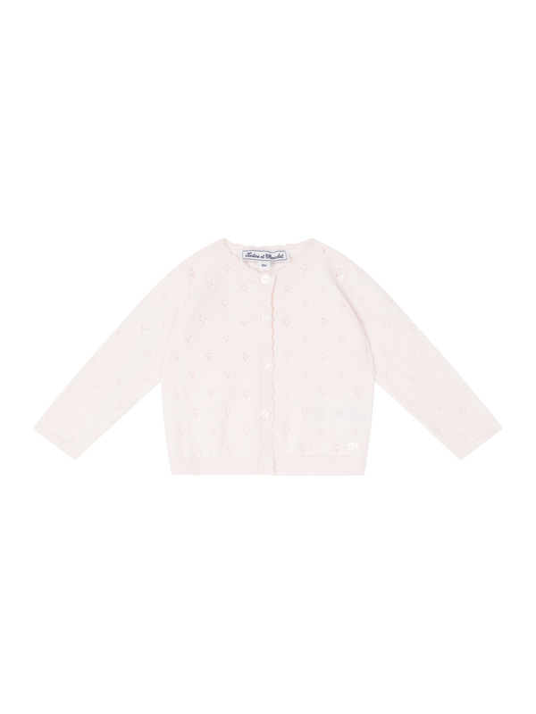 Strickjacke mit Ajour-Lochmusterung Rosé