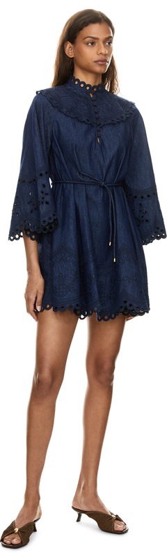 'Mahon Broderie Denim' mini dress, navy blue