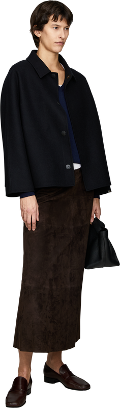 'Fiorire' flared skirt in dark brown suede