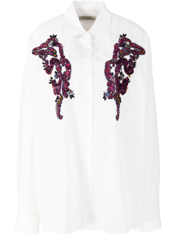 'Casia' White Embroidered Cocoon Shirt