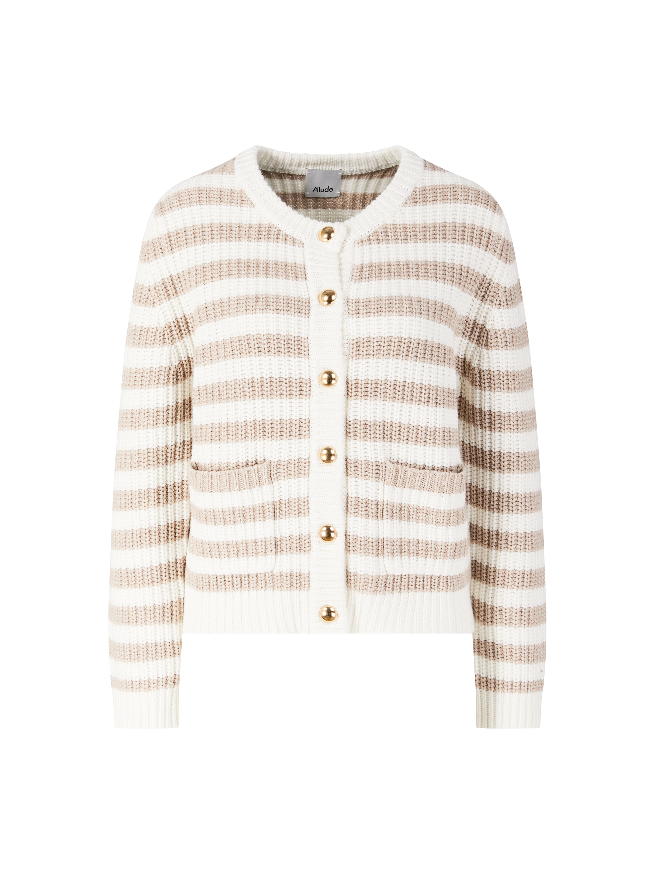 Gestreifte Cashmere-Strickjacke Beige