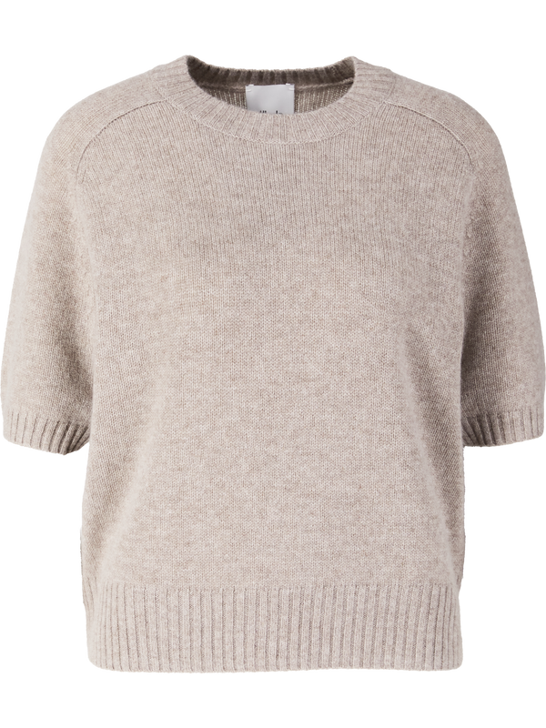 Kurzärmliger Cashmere-Rundhalspullover Taupe