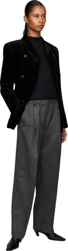 Cashmere-silk short-sleeved jumper with stand-up collar black