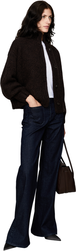 Cashmere and silk cardigan with a stand-up collar – Brown, Black