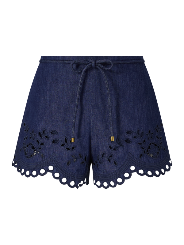 Bestickte Denim Shorts 'Mahon' Marineblau