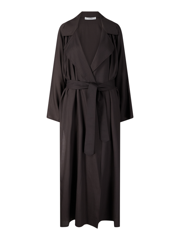 Oversized Trenchcoat aus Wolle Dunkelbraun