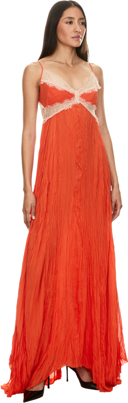Maxikleid aus plissiertem Georgette Orange