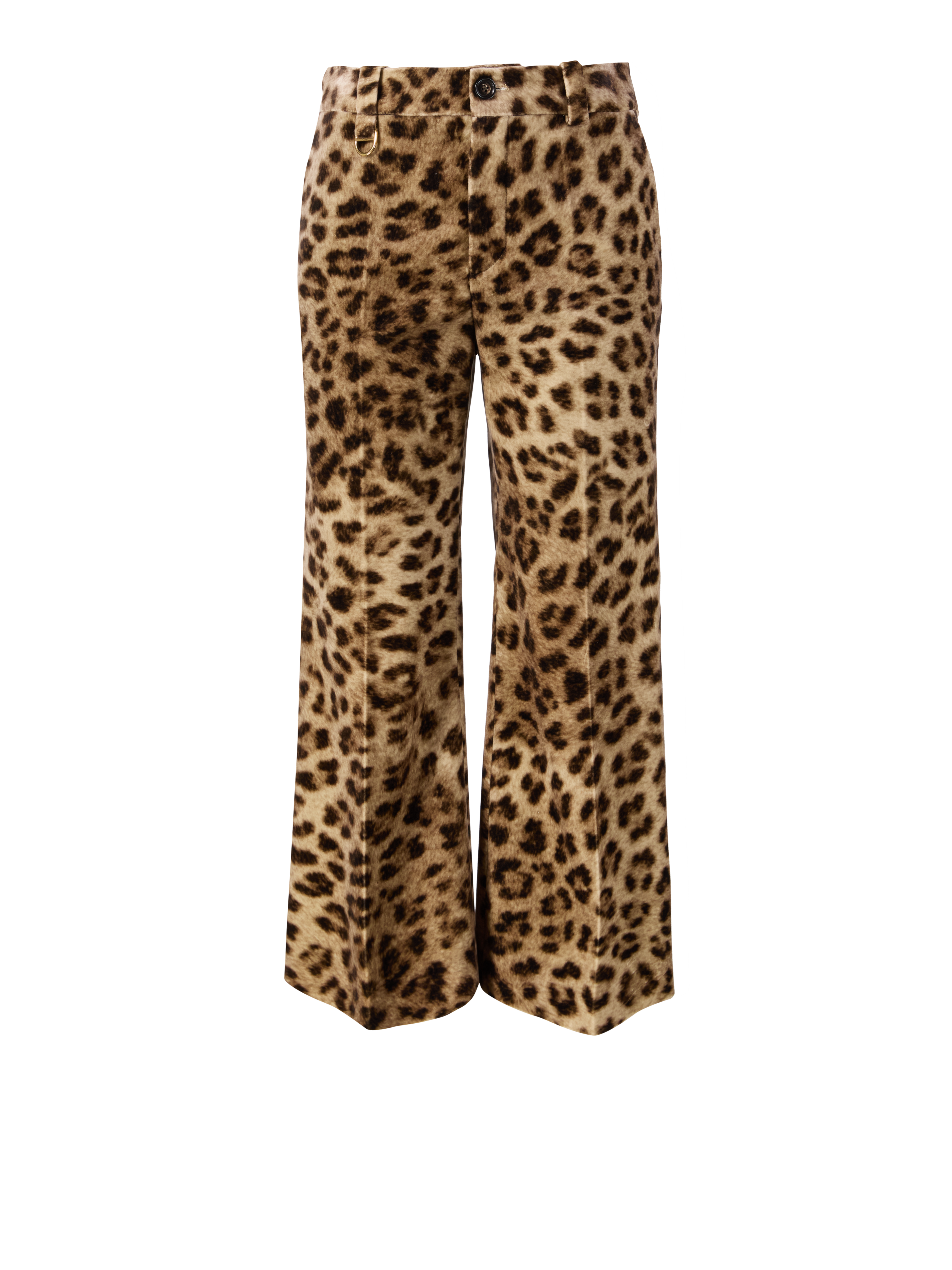 Cropped bootcut trousers with leopard print brown