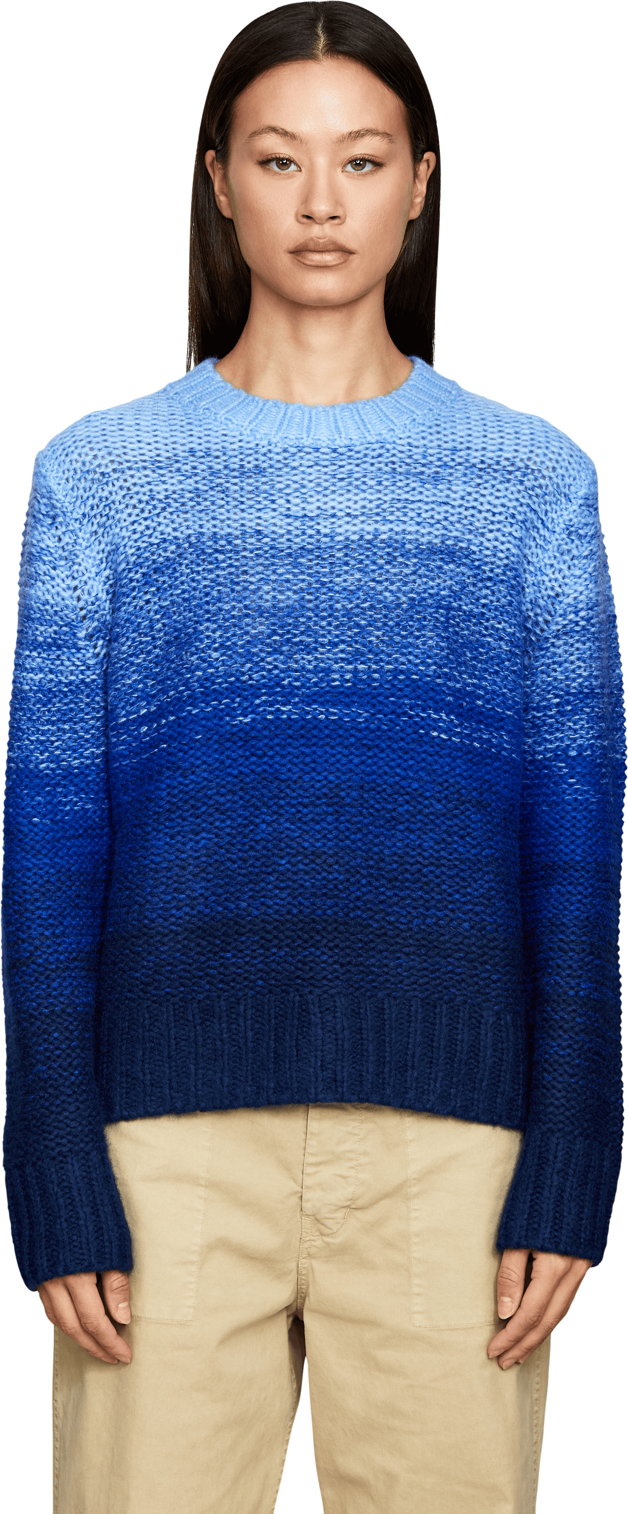 Iris von Arnim Cashmere-Seidenpullover 'RAINBOW DEGRADÉ 50' Marine/Azur, Frontansicht – UNGER.DE