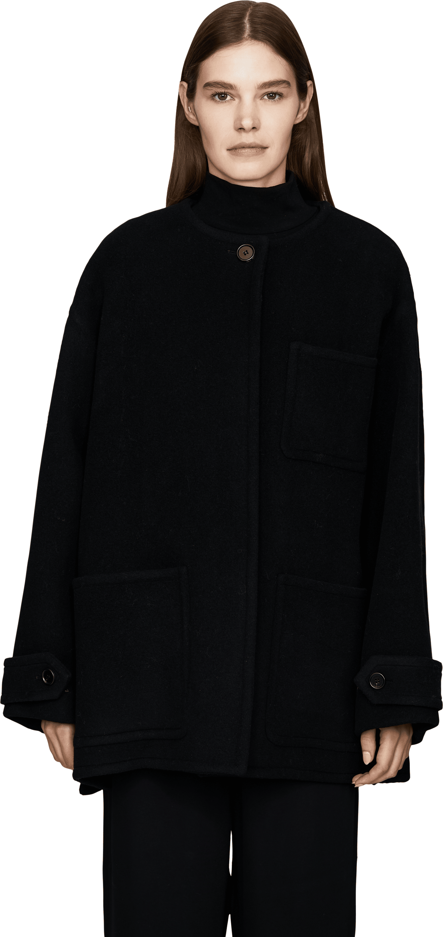 Chloé Oversize-Jacke aus Schurwolle Schwarz, Frontansicht – UNGER.DE