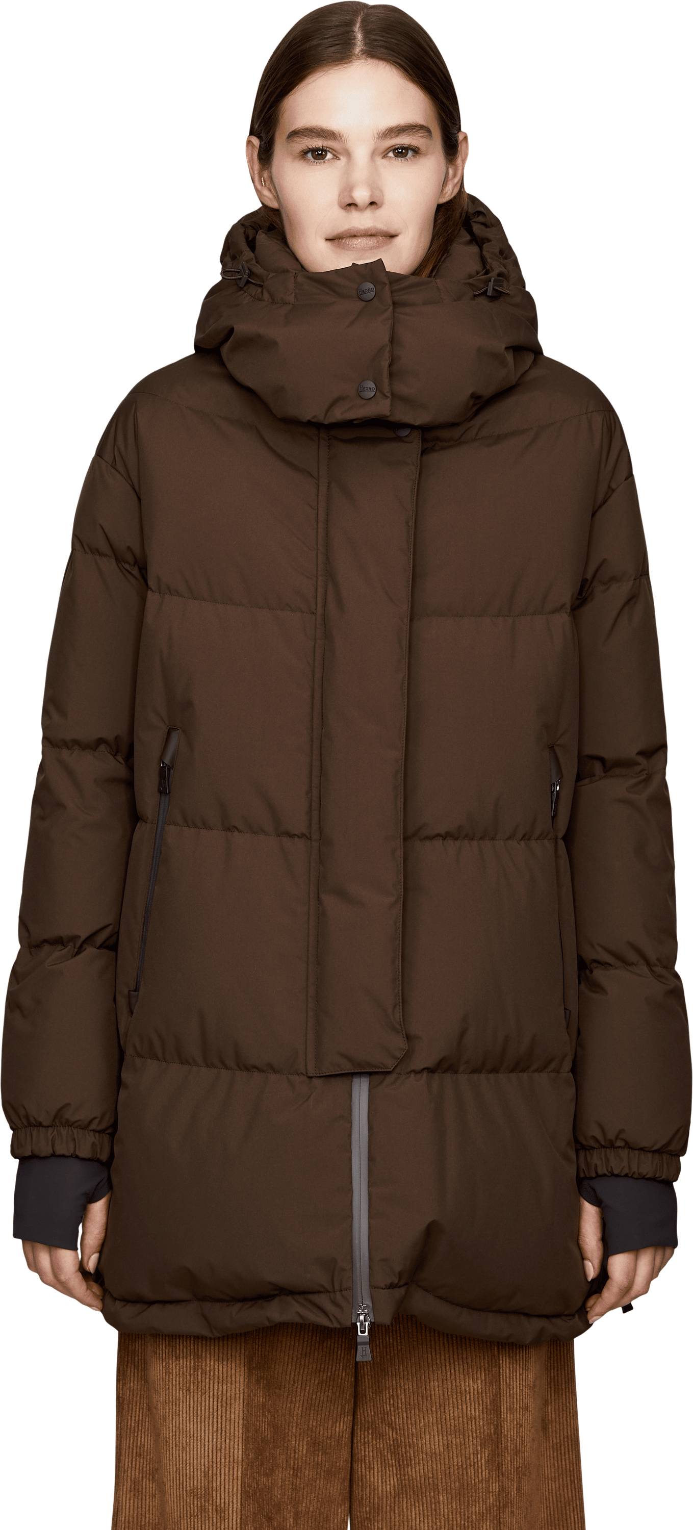 Herno Braune Daunenjacke aus 2-Layer-WINDSTOPPER® Braun, Frontansicht – UNGER.DE