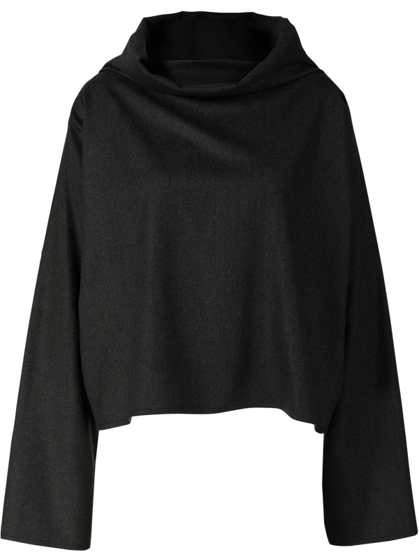 Langarmshirt aus Wolle mit Wasserfallausschnitt Dunkelgrün