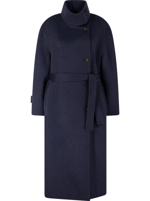 Cashmere coat with Monili pearls navy blue