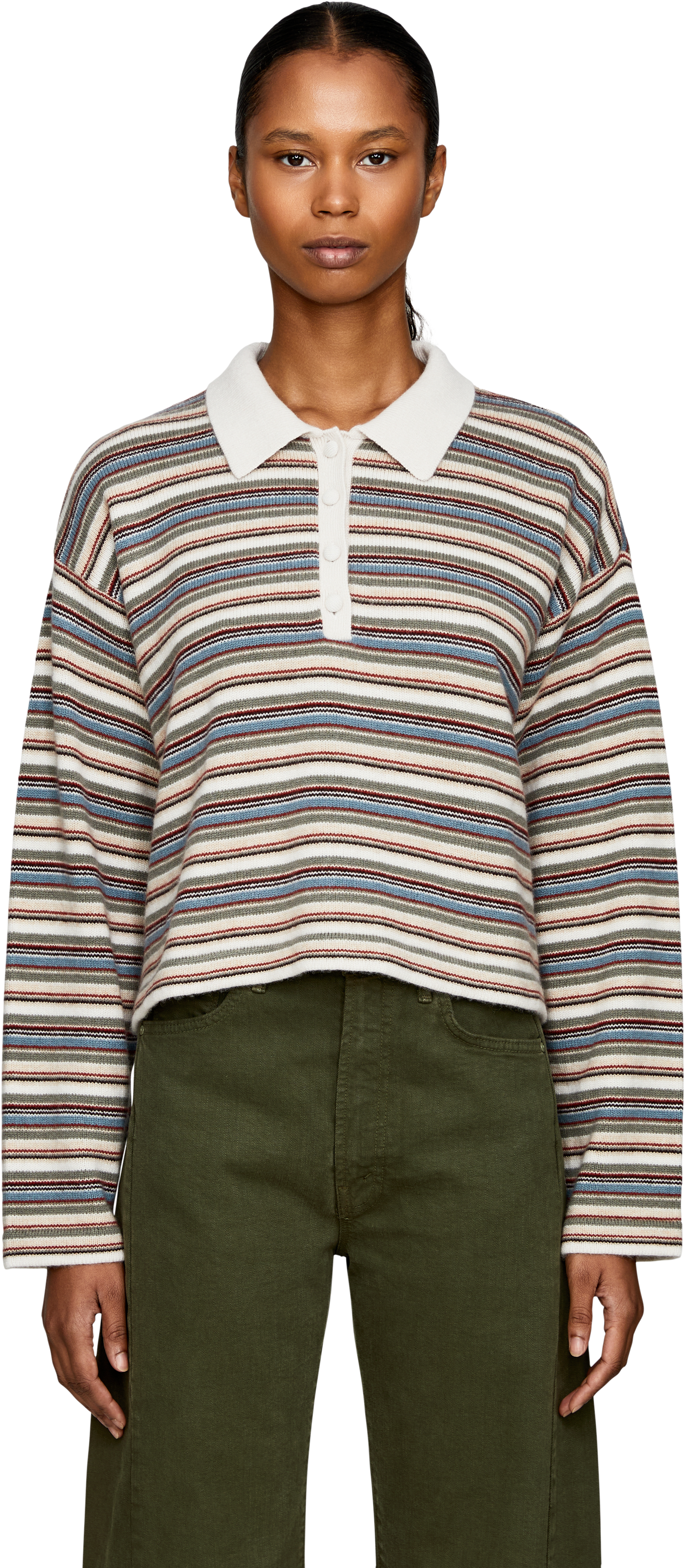 Frame Gestreiftes Woll-Cashmere-Pullover 'The Quad' Multi, Frontansicht – UNGER.DE