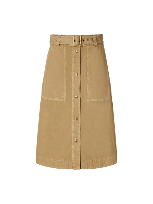 Midirock aus Baumwolle mit Gürtel Beige