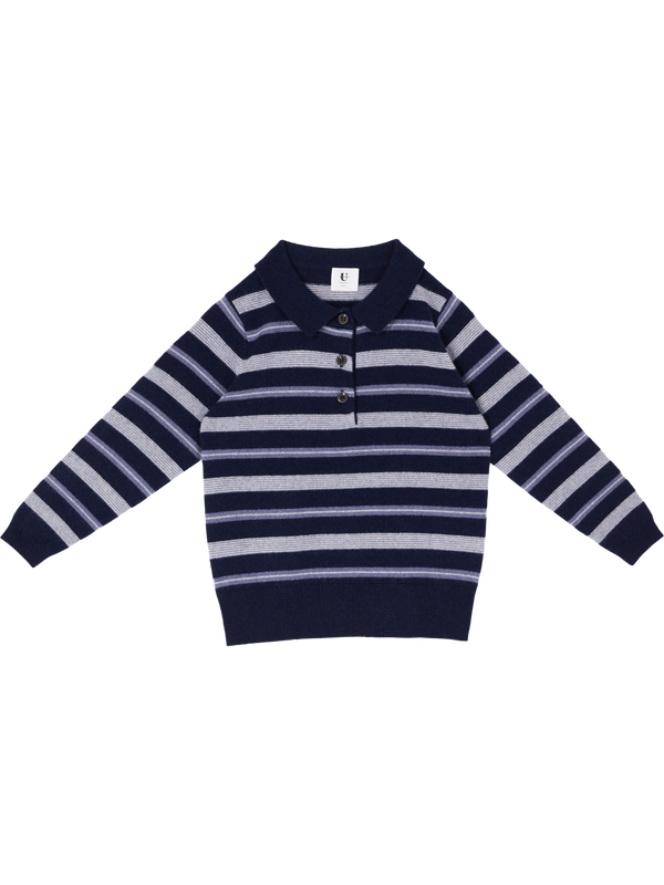 Gestreifter Cashmere-Polopullover Navy/Vanilla/Denimes