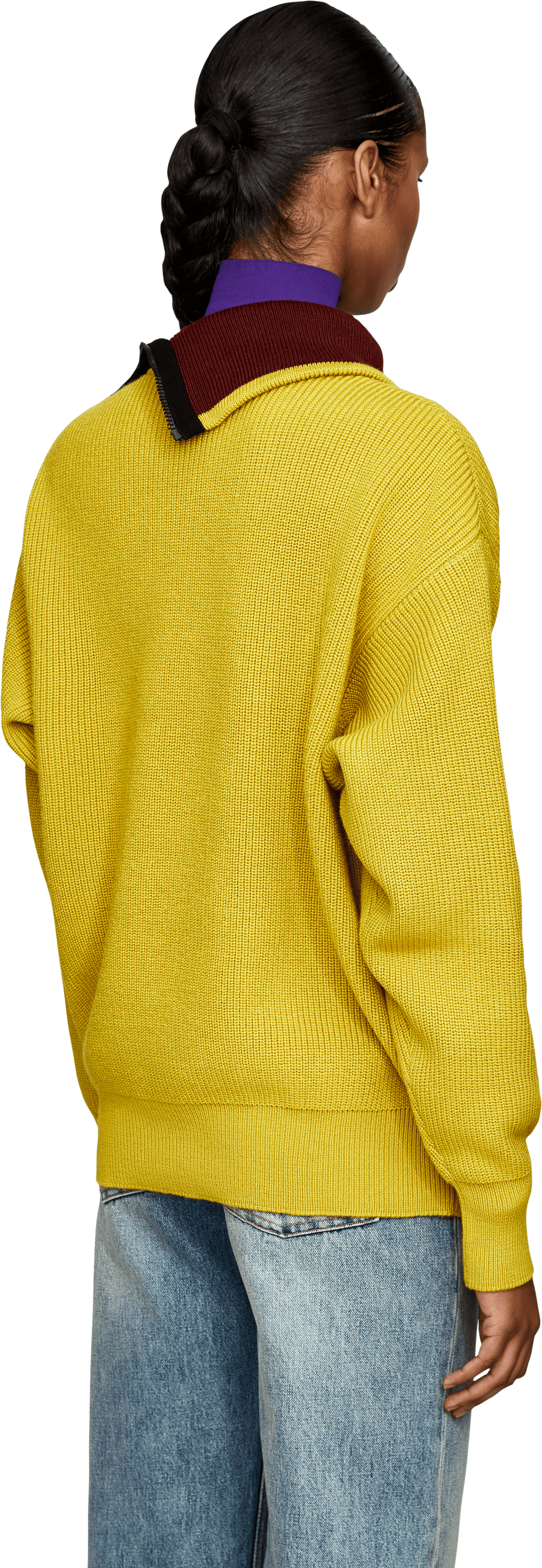 LOEWE Wollpullover mit Reißverschluss-Kragen Gelb, Rückansicht – UNGER.DE