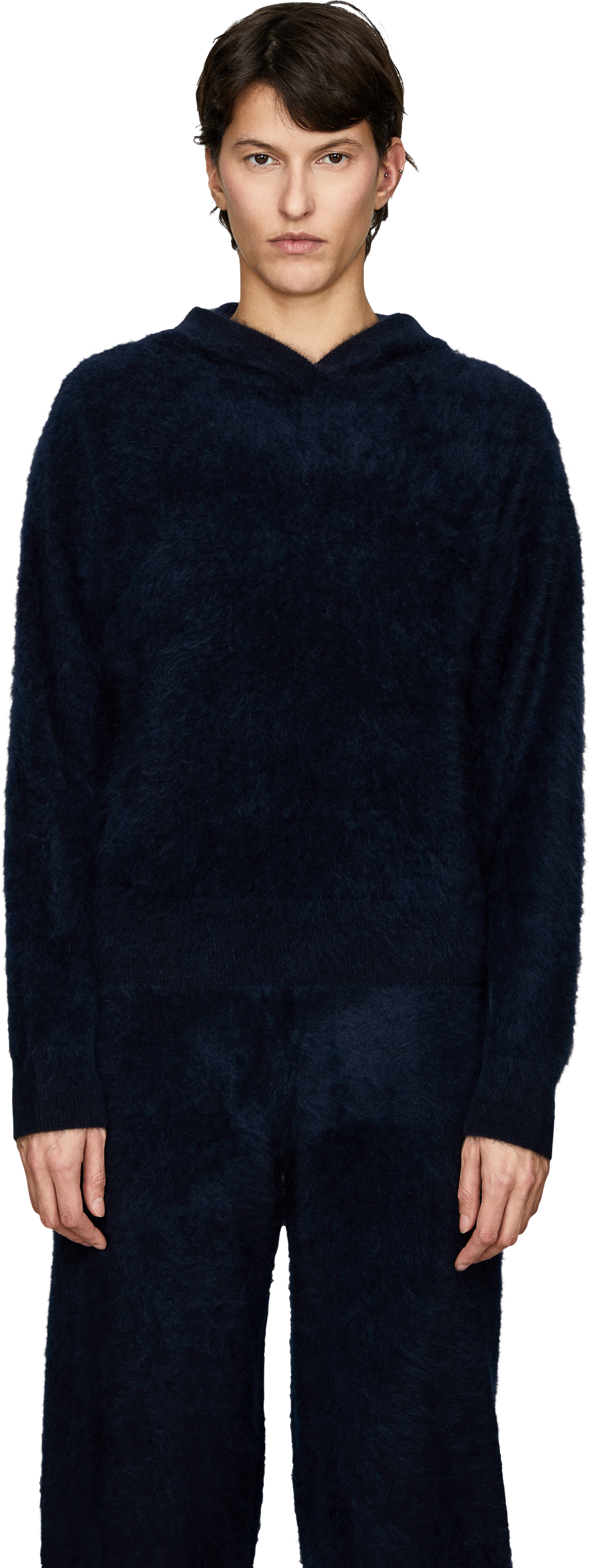 Iris von Arnim Brushed cashmere jumper 'Dabora' in navy, Front view – UNGER.DE