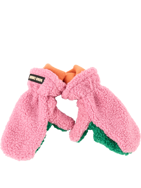 Klappfäustlinge mit Faux-Fellbesatz Pink