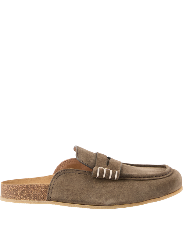 Slipper 'Stitch' aus Leder Grau