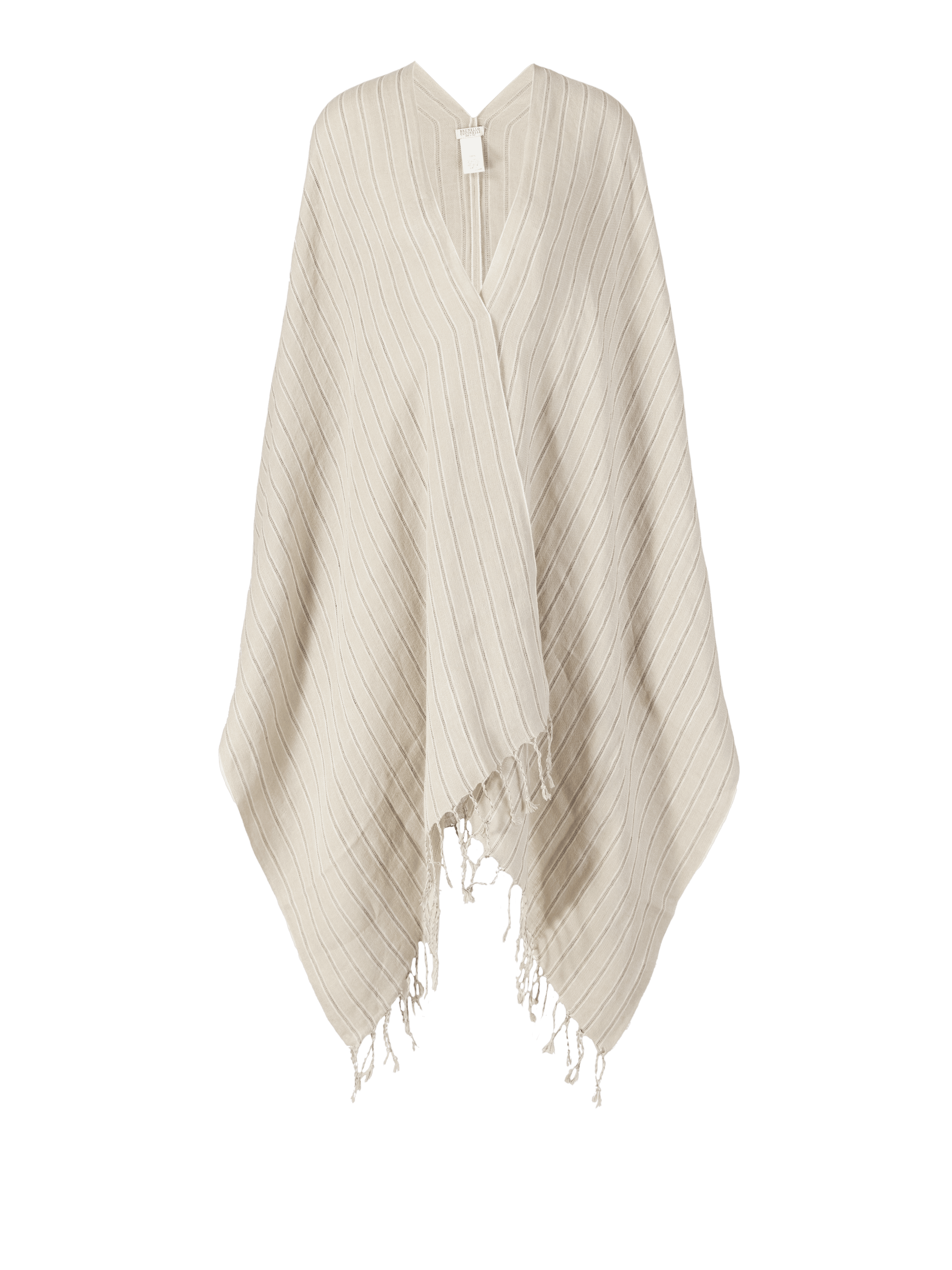 Leinen-Poncho mit Fransen Beige