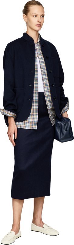 'Niki' Cashmere and Silk Skirt, Navy Blue