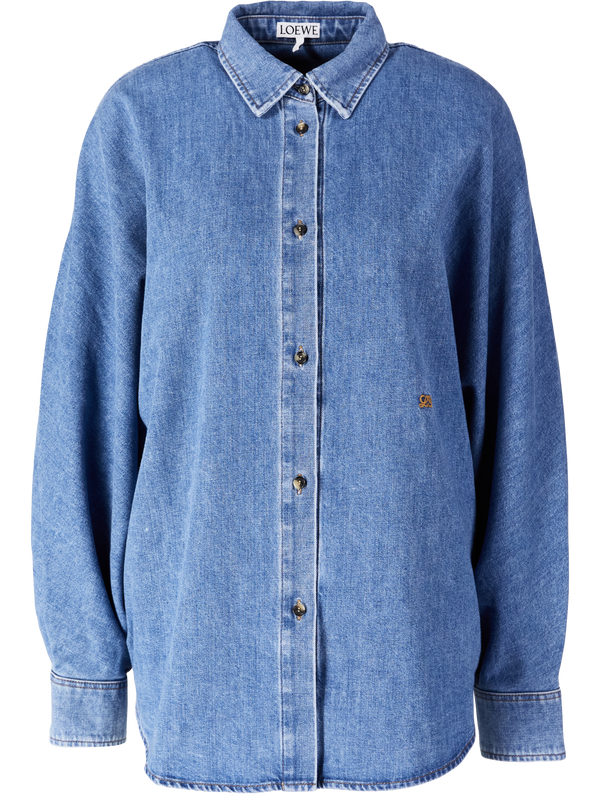 Oversized denim shirt with batwing sleeves blue