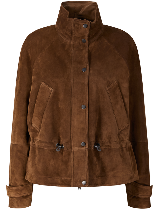 Lammveloursleder-Blousonjacke mit Monili-Perlen Braun