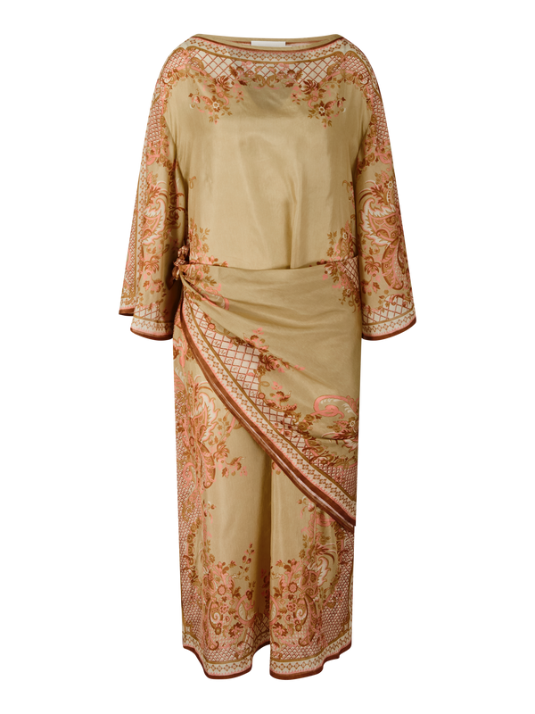 Floral silk tunic ‘Aster’ with waist tie – Multi