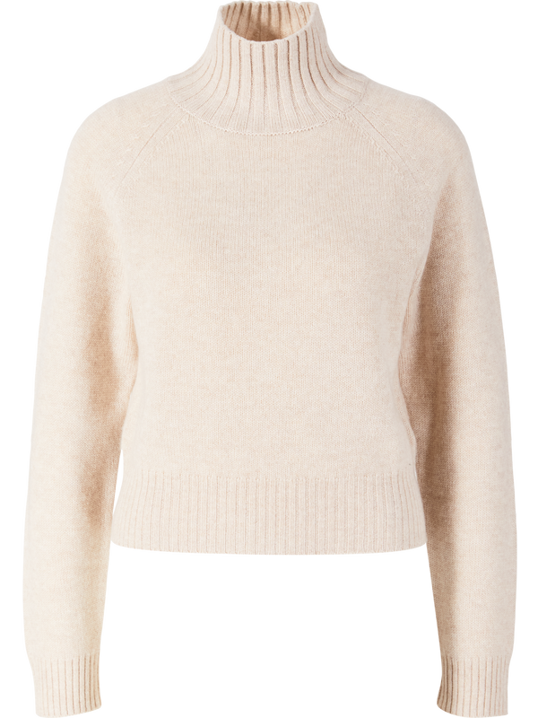 Beige cashmere jumper with a stand-up collar