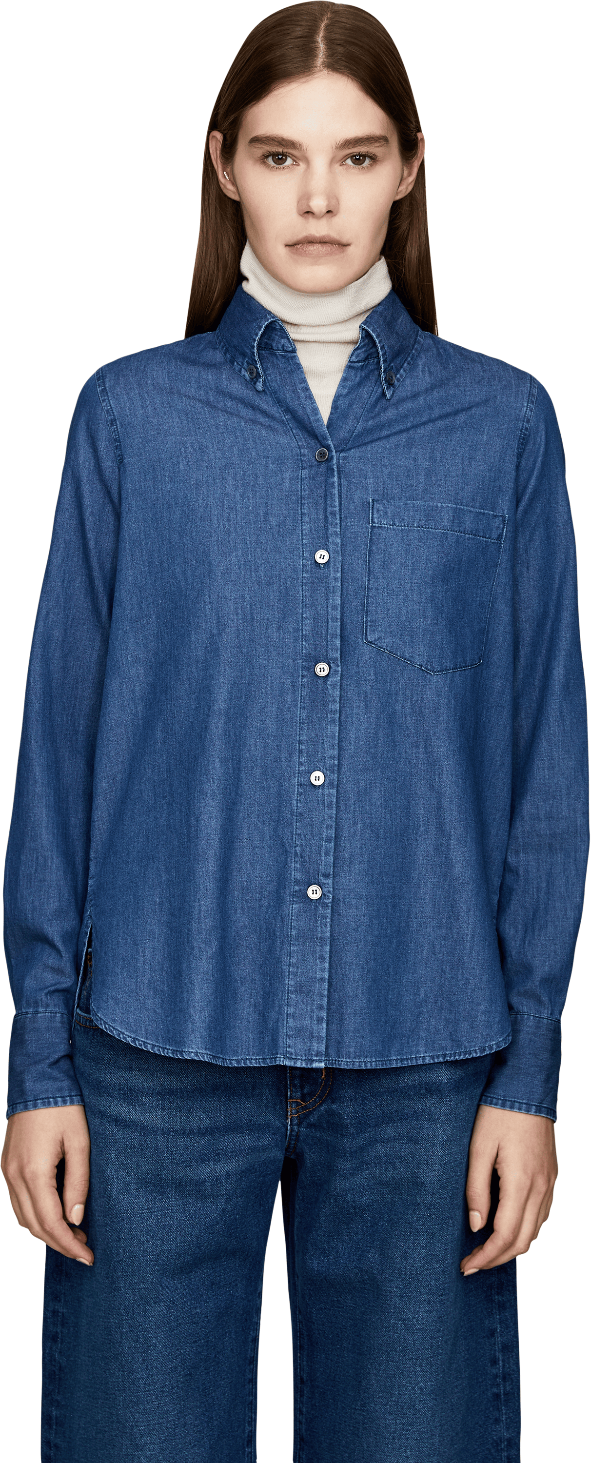 Robert Friedman Hemdbluse 'Odin Chambray' Dunkelblau, Frontansicht – UNGER.DE